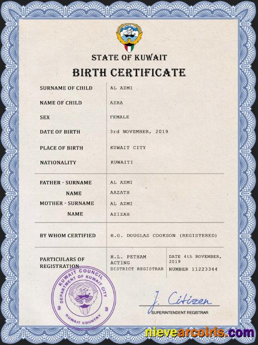 Kuwait vital record birth certificate